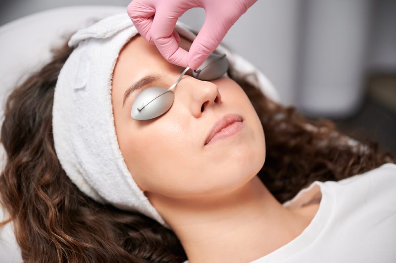 woman with grey goggles prepared for laser resurfacing